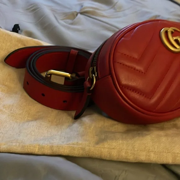 Gucci Belt Marmont 65 small Matelasse Red leather messenger bag - Picture 3 of 11